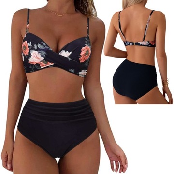 STRÓJ KĄPIELOWY DWUCZĘŚCIOWY KOSTIUM WYSOKI STAN BIKINI PUSH UP XL 42