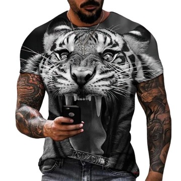 T-SHIRT MĘSKI KRÓTKI RĘKAW NADRUK 3D DUŻY TYGRYS 3XL