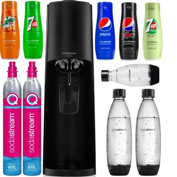 НАБОР XXL САТУРАТОР SODASTREAM БУТЫЛКИ СИРОПЫ CO2 КАРТРИДЖ РАЗЛИЧНЫЕ ВКУСЫ 11в1