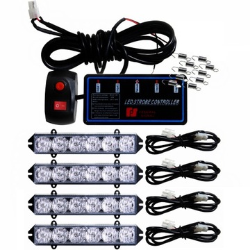 LAMPA STROBOSKOP POMARAŃCZOWY W ATRAPĘ 4x 6 LED 12V komplet z pilotem