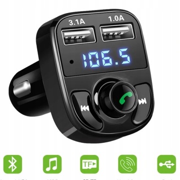 TRANSMITER BLUETOOTH FM ŁADOWARKA 2xUSB MP3 SD LCD