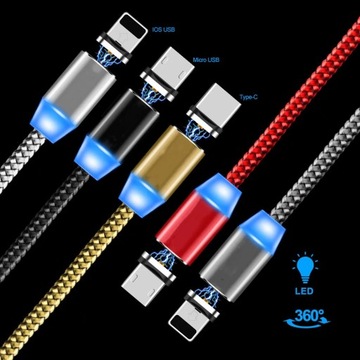 Магнитный USB-кабель, 1 м, светодиод, быстрая зарядка, USB-тип C, магнитное зарядное устройство Micro USB