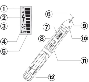 Тестер напряжения Фазовый тестер переменного тока 12-1000 В Бесконтактный светодиодный фонарик ЖК-сигнализация