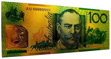 Коллекционная позолоченная банкнота АВСТРАЛИЯ 100 долларов ДЖОН МОНАШ