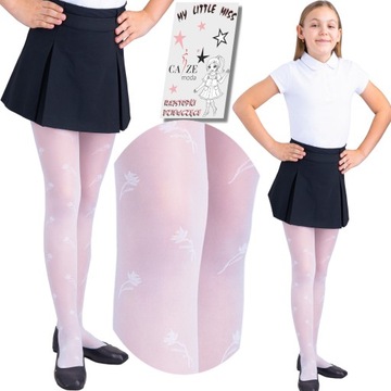 Piękne Rajstopy do Komunii 20den białe wzór rózyczki Style Girl R-152