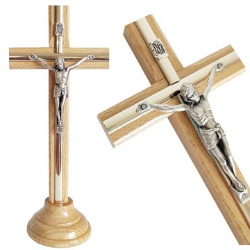 PIĘKNY DREWNIANY KRZYŻ STOJĄCY 21 cm J