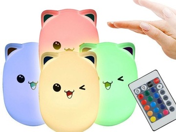 СВЕТОДИОДНЫЙ НОЧНИК ДЛЯ ДЕТЕЙ КОШКА КОТЕНОК RGB ПУЛЬТ ДУ