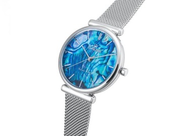 Srebrny piękny zegarek DAMSKI z NIEBIESKĄ TARCZĄ elegancki modny na prezent