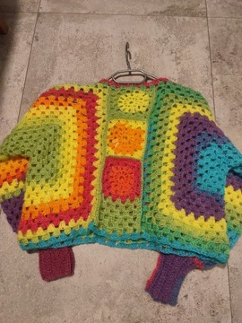 Kolorowy sweter na szydełku handmade boho rękodzieło
