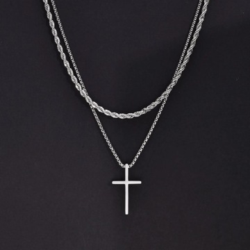 Vnox Mens Cross Necklaces, Stainless Steel Layered Plain Cross Pendant,