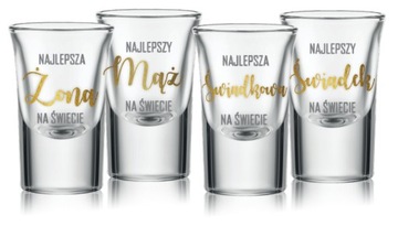 OSZUKANE KIELISZKI do wódki 15ml MĄŻ ŻONA ŚWIADKOWIE z grawerem LUSTRZANE