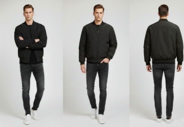 ВЕСЕННЯЯ МУЖСКАЯ ЛЕГКАЯ КУРТКА-БОМБЕР ПЕРЕХОДНАЯ ПОВСЕДНЕВНАЯ ЧЕРНАЯ 7708 РАЗМЕР L