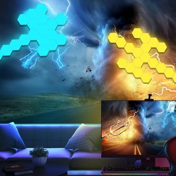 10шт шестиугольный RGB светодиодный интерьерный настенный светильник с управлением через приложение + пульт дистанционного управления