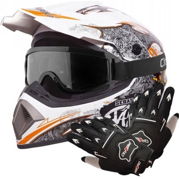 КОМПЛЕКТ ШЛЕМА LIGHT ENDURO BMX QUAD M CROSS + ОЧКИ + ПЕРЧАТКИ