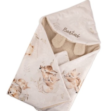 КОМПЛЕКТ для малыша, полотенце, пеленка с именем + плюшевый зайка.