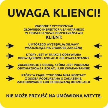 NAKLEJKA NA SZYBĘ 30cm UWAGA KLIENCI SALON FRYZJER