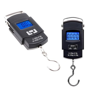 WAGA NA RYBY podwieszana z hakiem do 50 kg wędkarska bagażowa 10g bateria