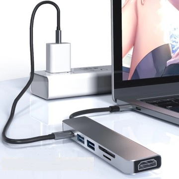ХАБ USB-C -> HDMI 2xUSB 3.0 SD PD 4K MacBook M1 АДАПТЕР 6 в 1 Thunderbolt 3