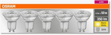 5x GU10 ГАЛОГЕННЫЕ светодиодные лампы 4,3 Вт 50 Вт 2700K OSRAM