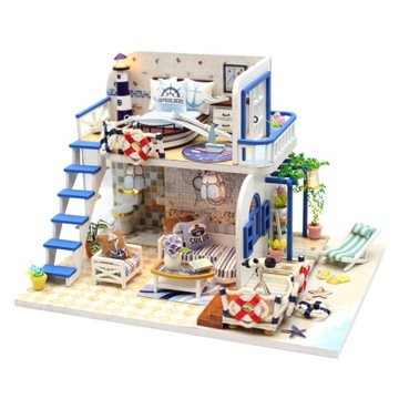 Miniaturowy domek DIY Lazurowy poranek Słońce Morze Wakacje Rodzina