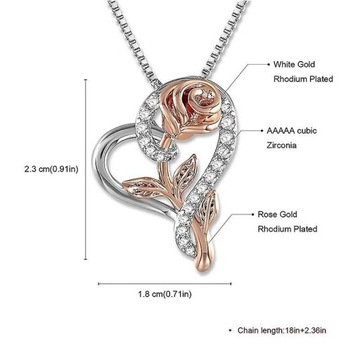 Heart Rose Necklace For Women Cubic Zirconia Love Pendant Necklace, Rose
