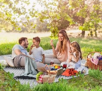 KOC PIKNIKOWY MATA PLAŻOWA IZOLACJA WODOODPORNY UCHWYT LEKKI GRUBY 200X200