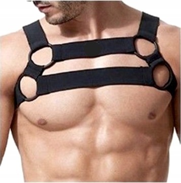 ELASTYCZNY HARNESS UPRZĄŻ MĘSKA METALOWE RINGI S/M