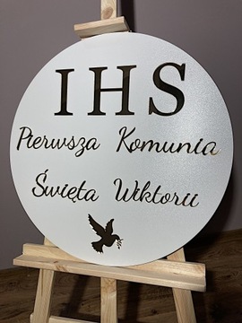 ПЕРВОЕ СВЯТОЕ ПРИЧАСТИЕ Надпись в круге, золотое зеркало, имя или надпись, 50 см