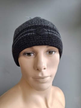 SABFIL ШАПКА ЗИМНЯЯ МУЖСКАЯ, СЕРАЯ, ФЛИС В ПОЛОСКУ