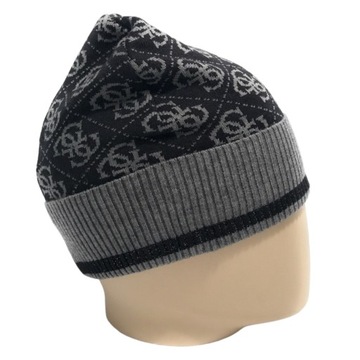 GUESS CZAPKA ZIMOWA BEANIE SZARO-CZARNA r.L