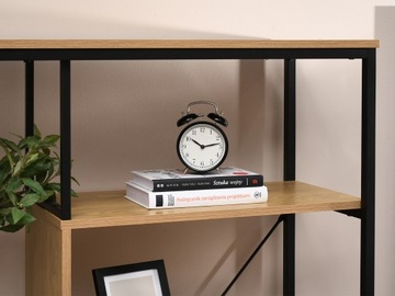 MODNY REGAŁ LOFT Z DĘBOWYMI PÓŁKAMI HARPER B STELAŻ CZARNY DO DOMU I BIURA