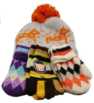 Rękawiczki dziecięce MIŚ w paski WEŁNA dla dzieci