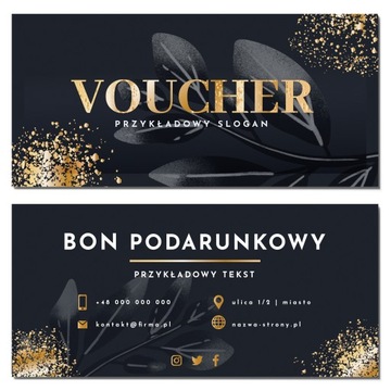 Vouchery podarunkowe czarno-białe liście 99x210mm DL 350g projekt 50 sztuk