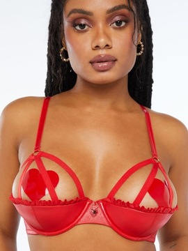 SAVAGE X FENTY CZERWONY BŁYSZĄCY BIUSTONOSZ typu Caged Quarter Cup 34A 75A