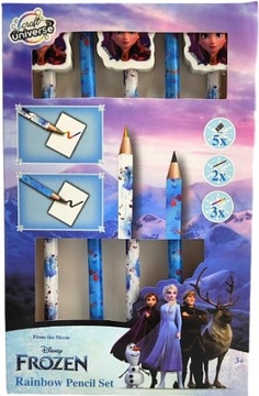 FROZEN KRAINA LODU OŁÓWKI SZKOLNE ZESTAW !! 5 SZTUK 2 GRAFITOWE + 3 TĘCZOWE