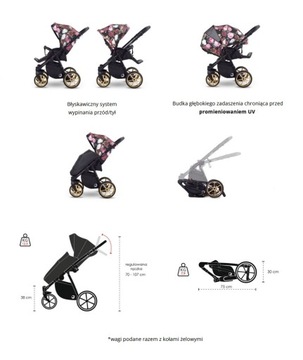 коляска, черно-золотая, спереди и сзади, розовая, светлая DEPORTE, до 22 кг