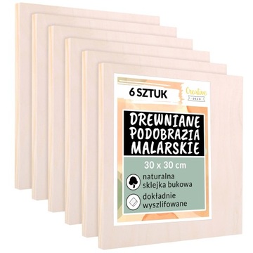 Drewniana tablica płótno malarskie podobrazie do malowania 30 x 30 cm 6 szt