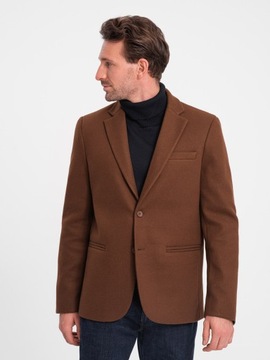 Мужская повседневная куртка на пуговицах шоколадно-коричневого цвета V1 OM-BLZB-0118 XXL