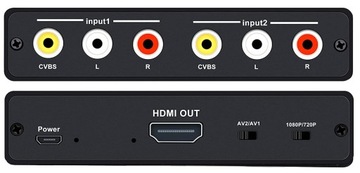 Переключатель адаптера-конвертера с аналогового 2x AV RCA CVBS на цифровой HDMI