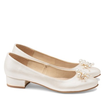 BRILU ŚLUBNE BALERINKI Z PERŁOWĄ OZDOBĄ IVORY 41