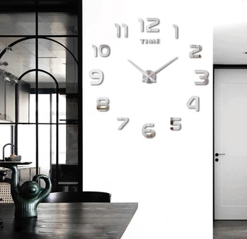 ZEGAR ŚCIENNY DIY DUŻY NAKLEJANY NA ŚCIANĘ 3D CICHY LUSTRZANY 65-120 CM