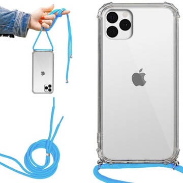 Etui Crossbody do IPHONE 11 PRO Obudowa Ochronna ze Sznurkiem NIEBIESKIM