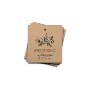 Metki z napisem Wszystkiego najlepszego, 20 sztuk, papier kraft 4,5x5cm