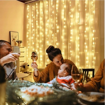 Световая завеса 300 LED ТЕПЛЫЙ БЕЛЫЙ Гирлянда Лампы 2700К 3х3м USB + пульт ДУ