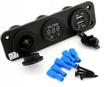 GNIAZDO ZAPALNICZKI Z PORTAMI USB + WOLTOMIERZ
