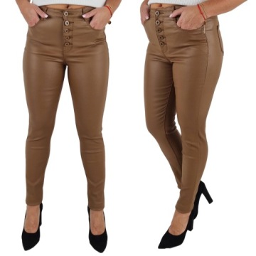 DAMSKIE SPODNIE WOSKOWANE SKÓRA MODELUJĄCE GUZIKI