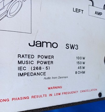 Пассивный сабвуфер JAMO SW3 / 150 Вт / 8 Ом /Дания
