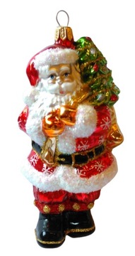 BOMBKI CHOINKOWE SZKLANE Mikołaj z choinką w worku 14cm