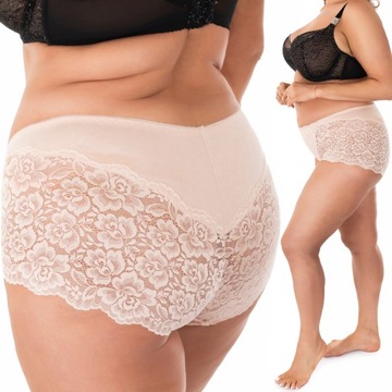 PLUS SIZE Beżowe Bawełniane Majtki Koronkowe - Idealne Dopasowanie! fenome