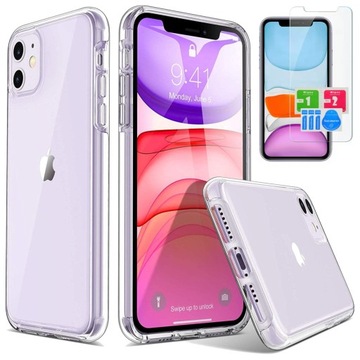 ETUI do IPHONE 11 PRZEZROCZYSTE WZMACNIANE 360° CLEAR CASE + SZKŁO 9H o